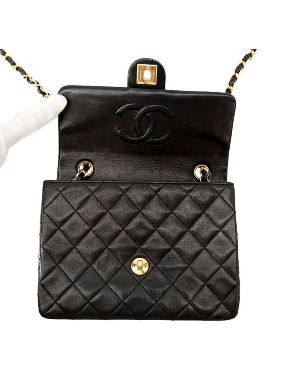 Chanel Chain Shoulder Bag Quilted 20 CC Logo Lambskin Mini Black